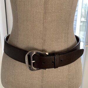 Michael Kors Waist Belt Women's S Chocolate Brown Faux Leather Silver Buckle